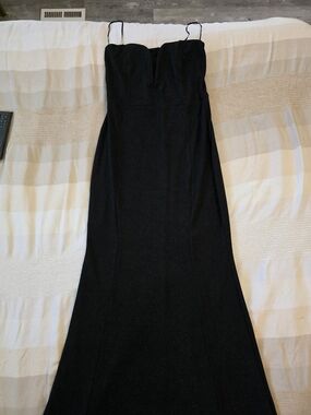 Fashion Nova Black Strapless Maxi Dress with Thin Straps